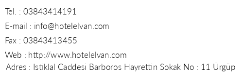 Elvan Hotel telefon numaralar, faks, e-mail, posta adresi ve iletiim bilgileri